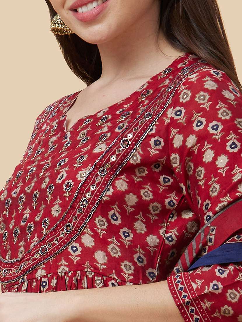 women maroon kurta dupatta set - 20343212 -  Standard Image - 4