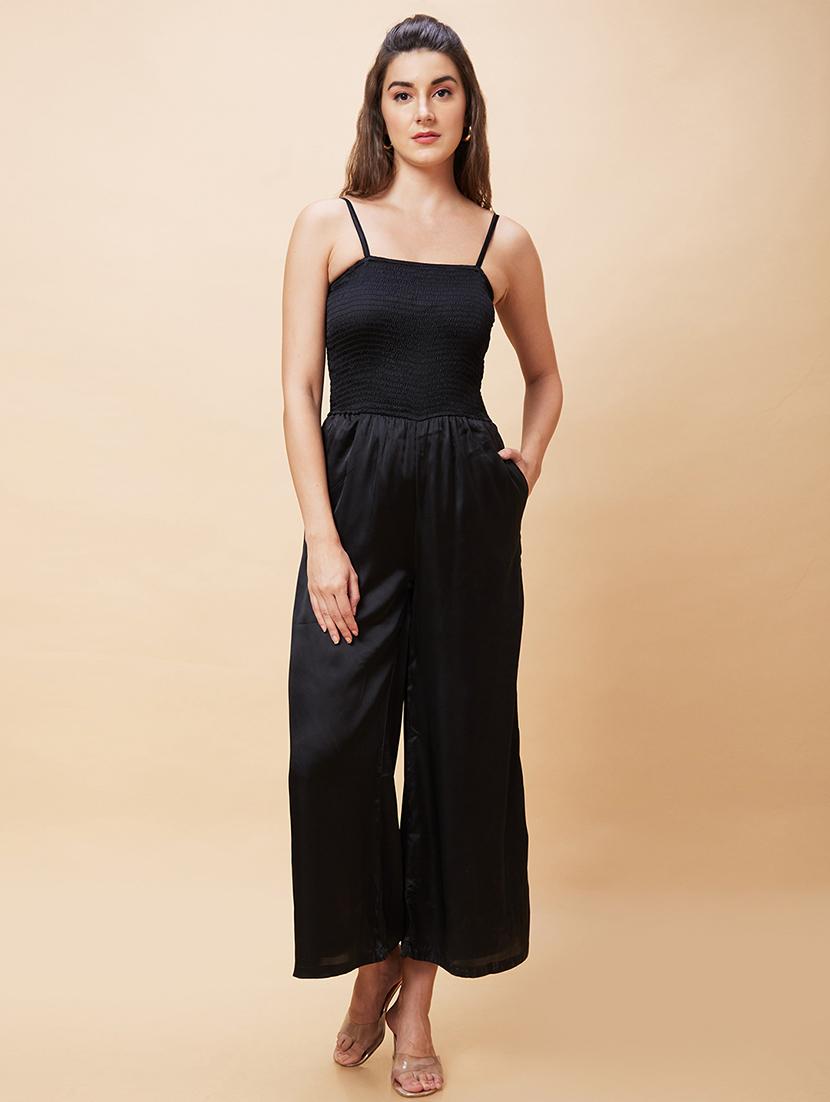 women black polyester full leg jumpsuit - 20343244 - Standard Image - 1