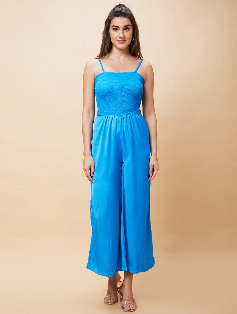 women blue polyester full leg jumpsuit - 20343245 -  Standard Image - 1