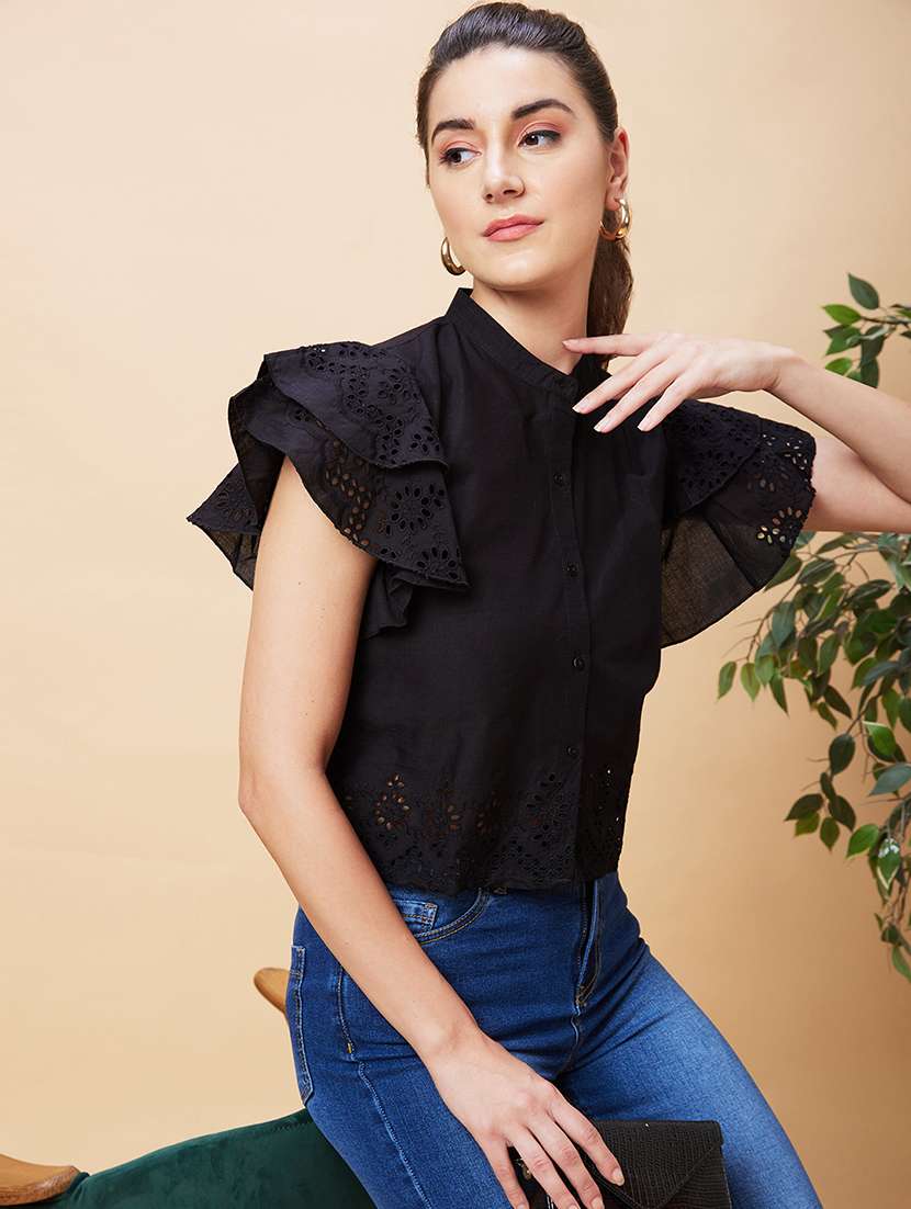 women black cotton shirt style top - 20343257 -  Standard Image - 1