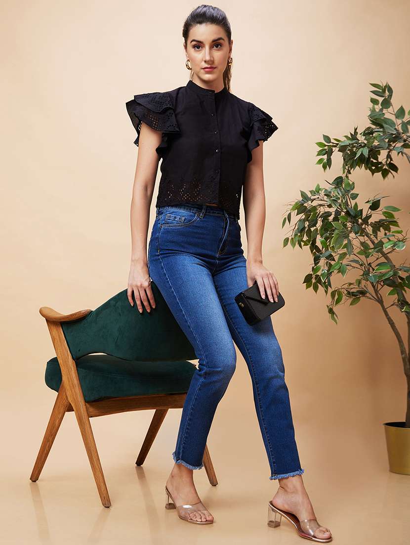 women black cotton shirt style top - 20343257 -  Standard Image - 4