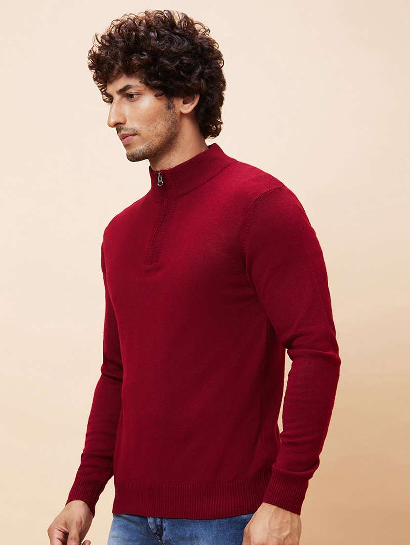 men maroon acrylic pullover - 20344459 -  Standard Image - 1