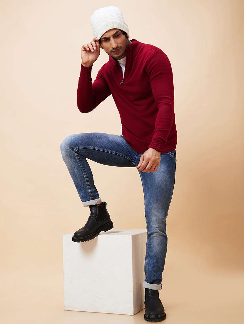 men maroon acrylic pullover - 20344459 -  Standard Image - 4