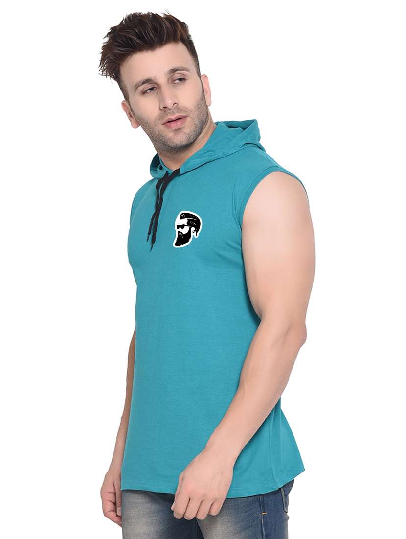 men chest print sleeveless hooded t-shirt - 20345067 -  Standard Image - 1