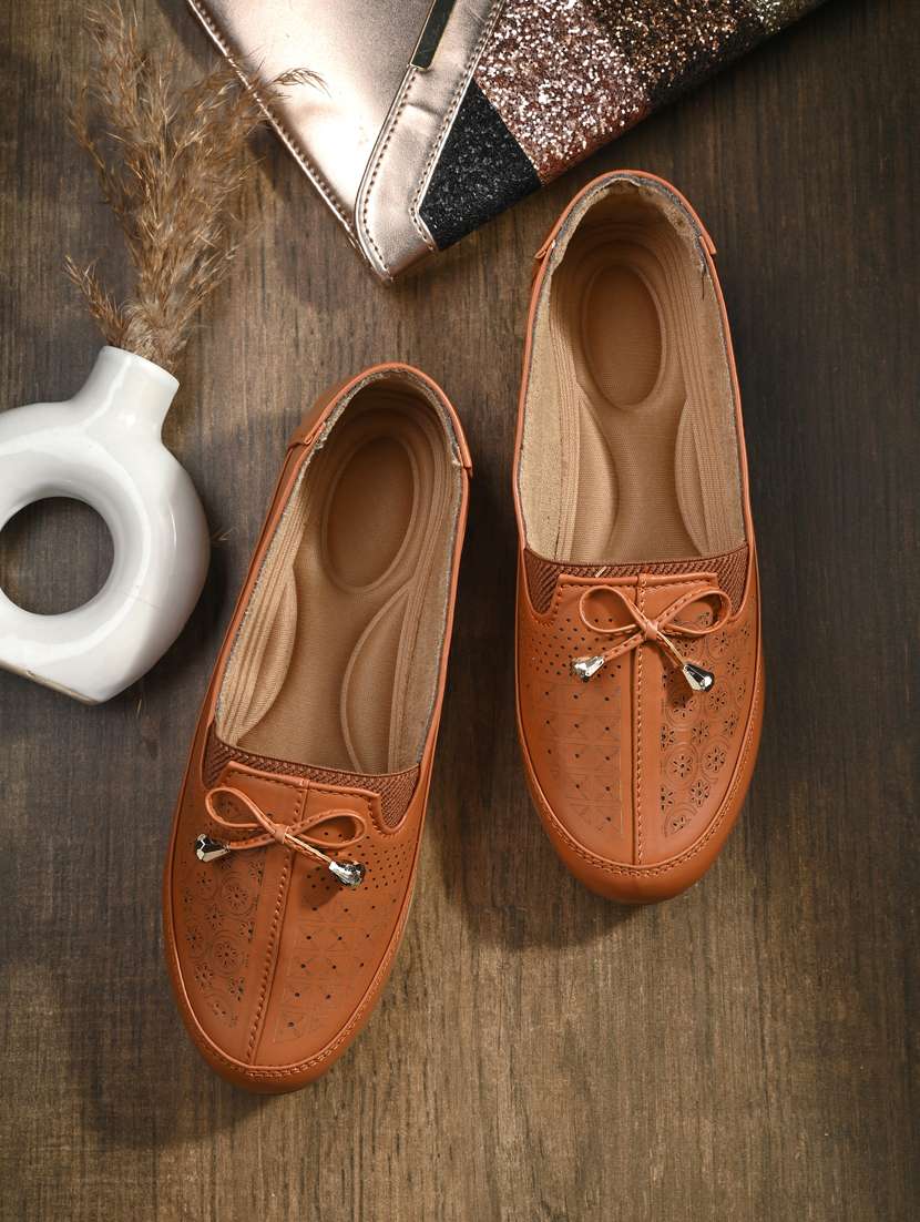 women tan slip on loafer
