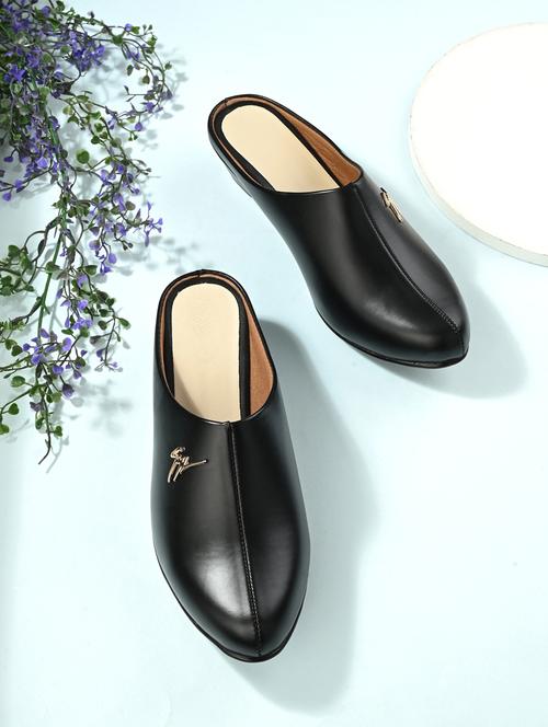 women solid black wedge heel mule - 20345141 - Standard Image - 0