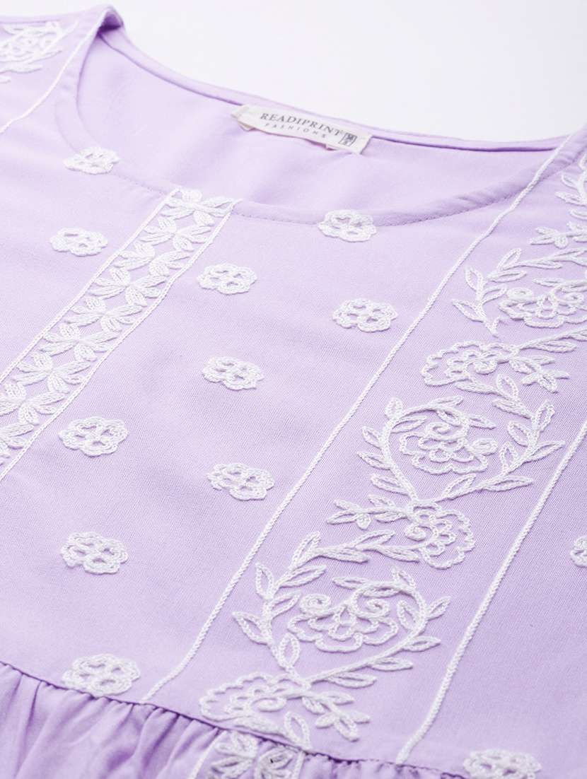 women lavender round neck a-line kurti - 20345235 -  Standard Image - 4