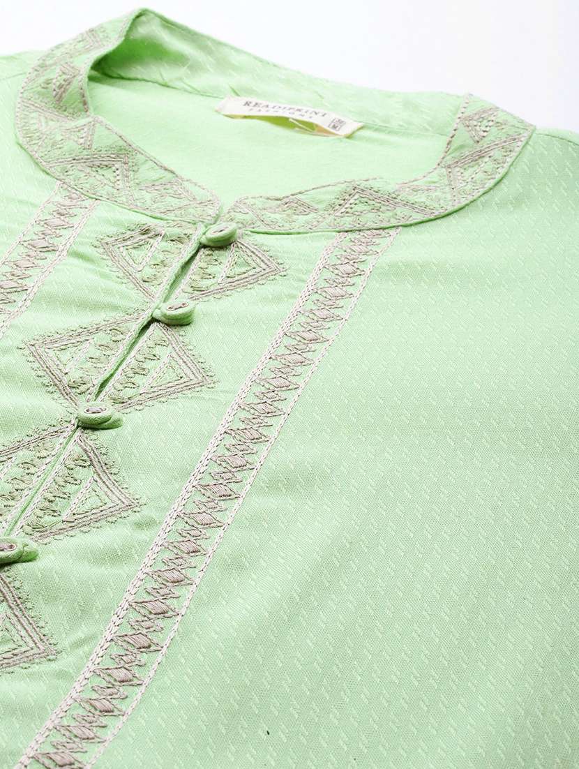 women green mandarin neck a-line kurti - 20345236 -  Standard Image - 4