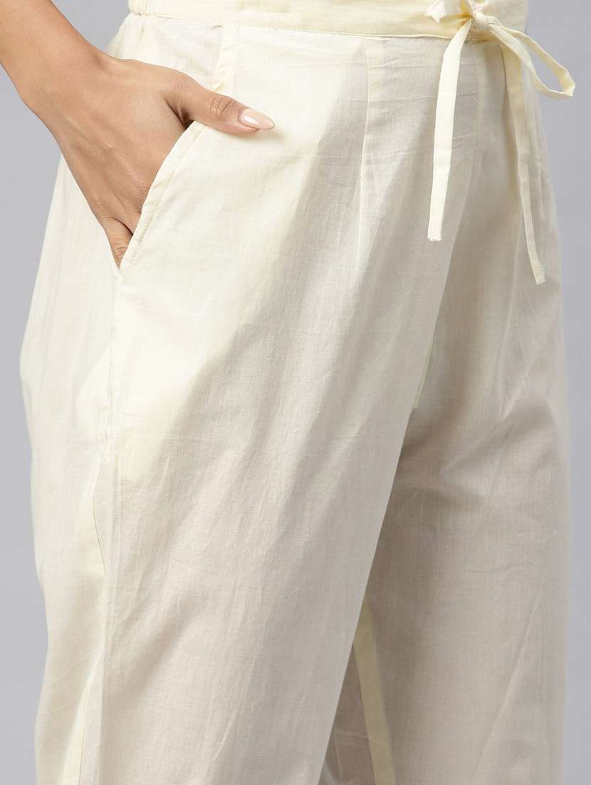women cream floral v kurta pant set - 20345247 - Standard Image - 4