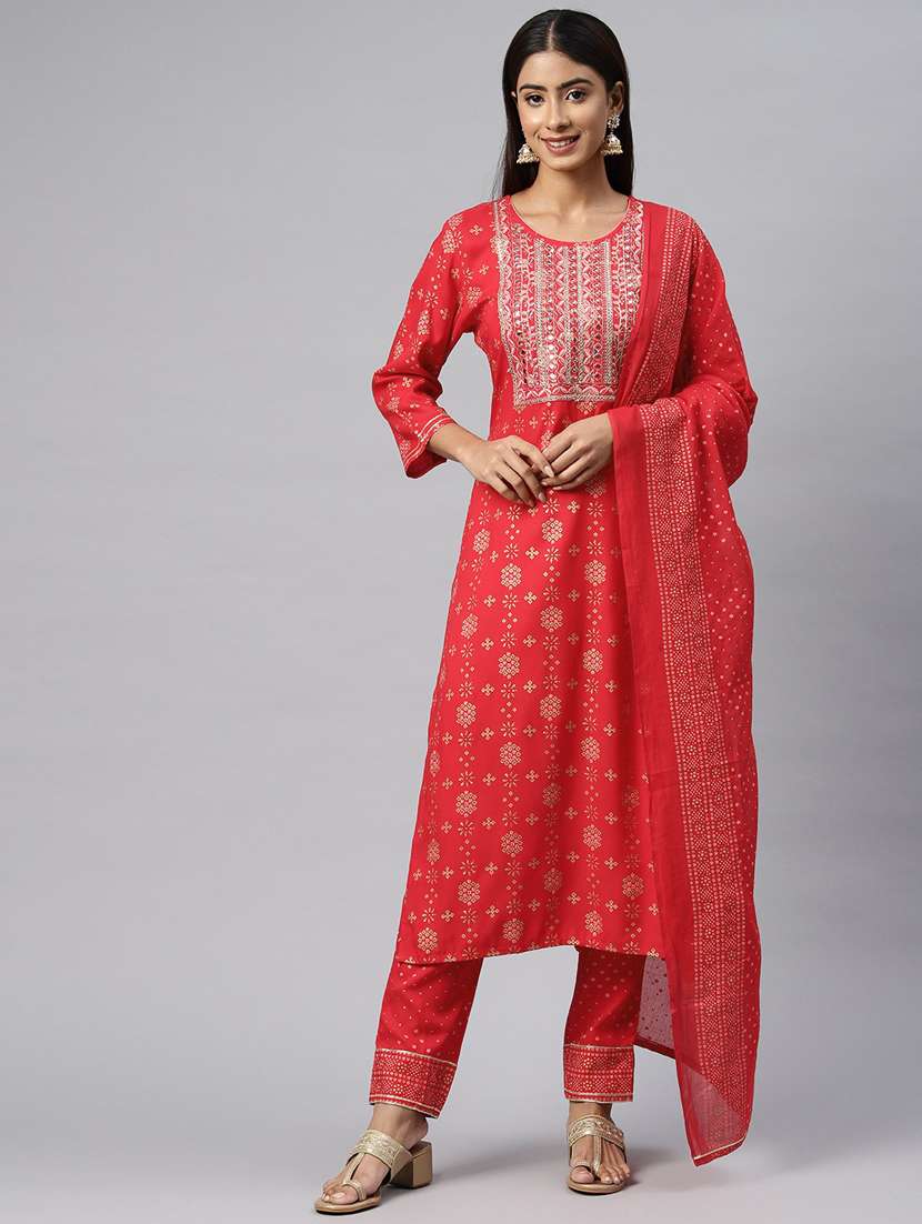 red colored kurta pant set