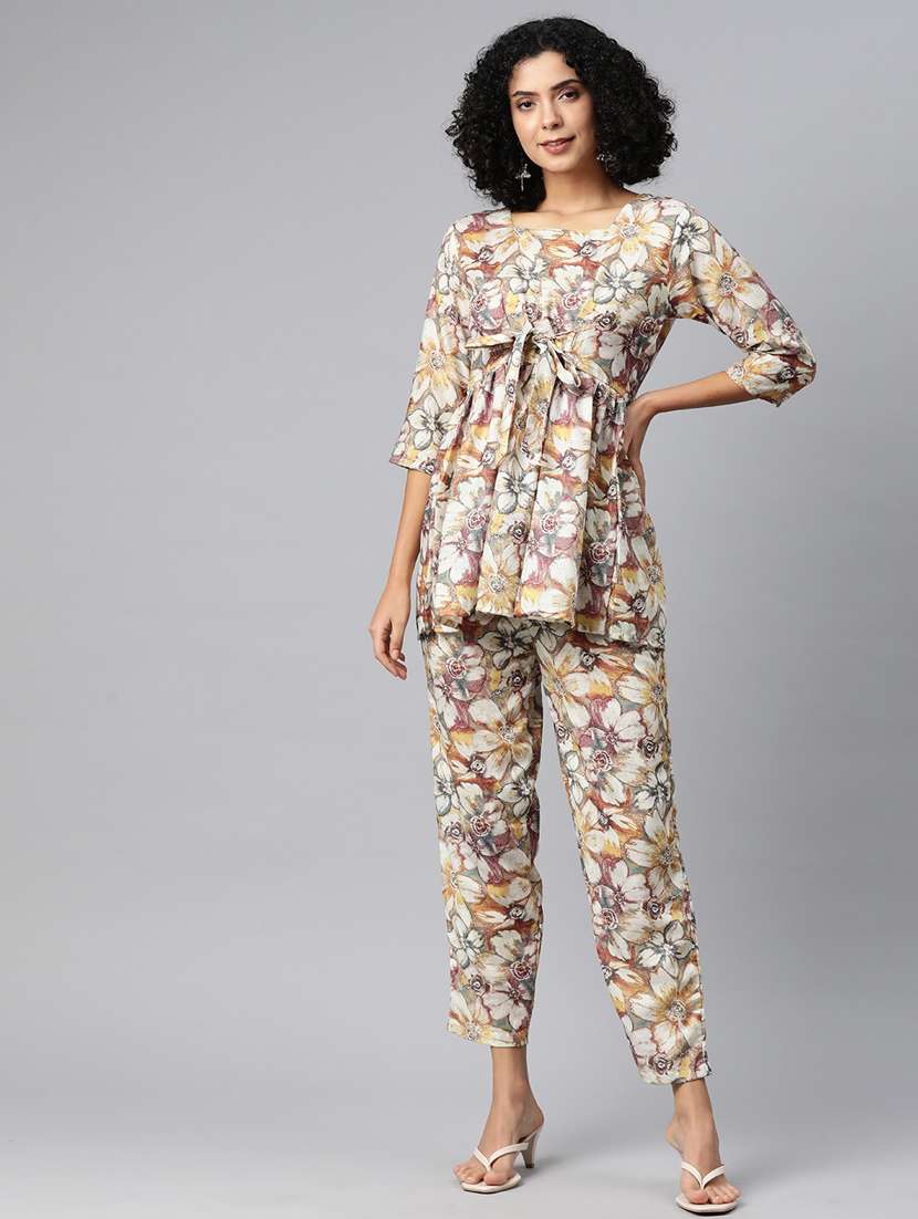 beige floral printed co-ord set