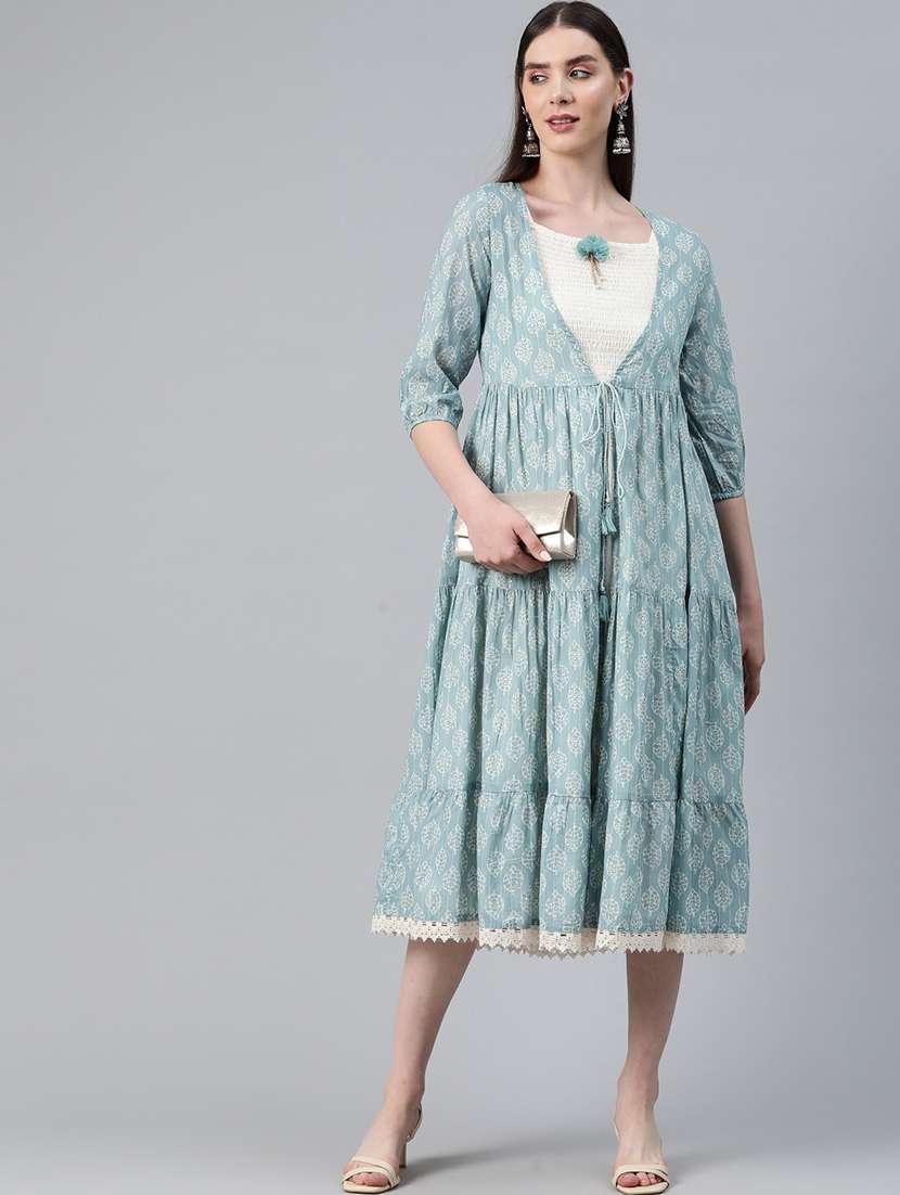 light blue & white layered ethnic dress