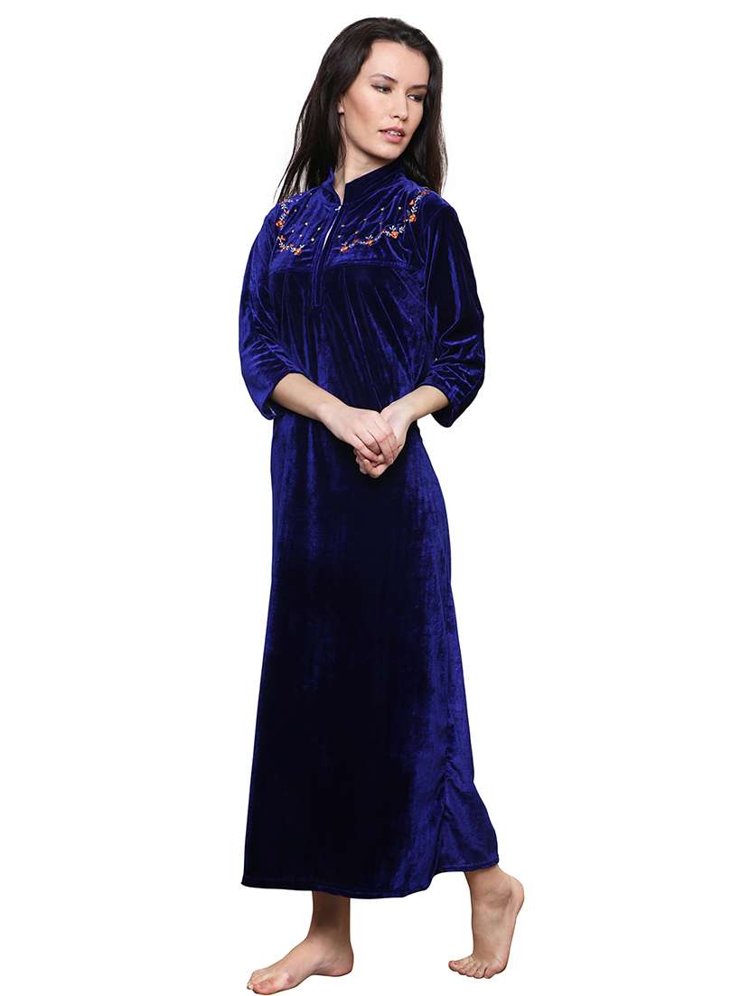 navy blue embroidered nighty - 20345368 -  Standard Image - 1