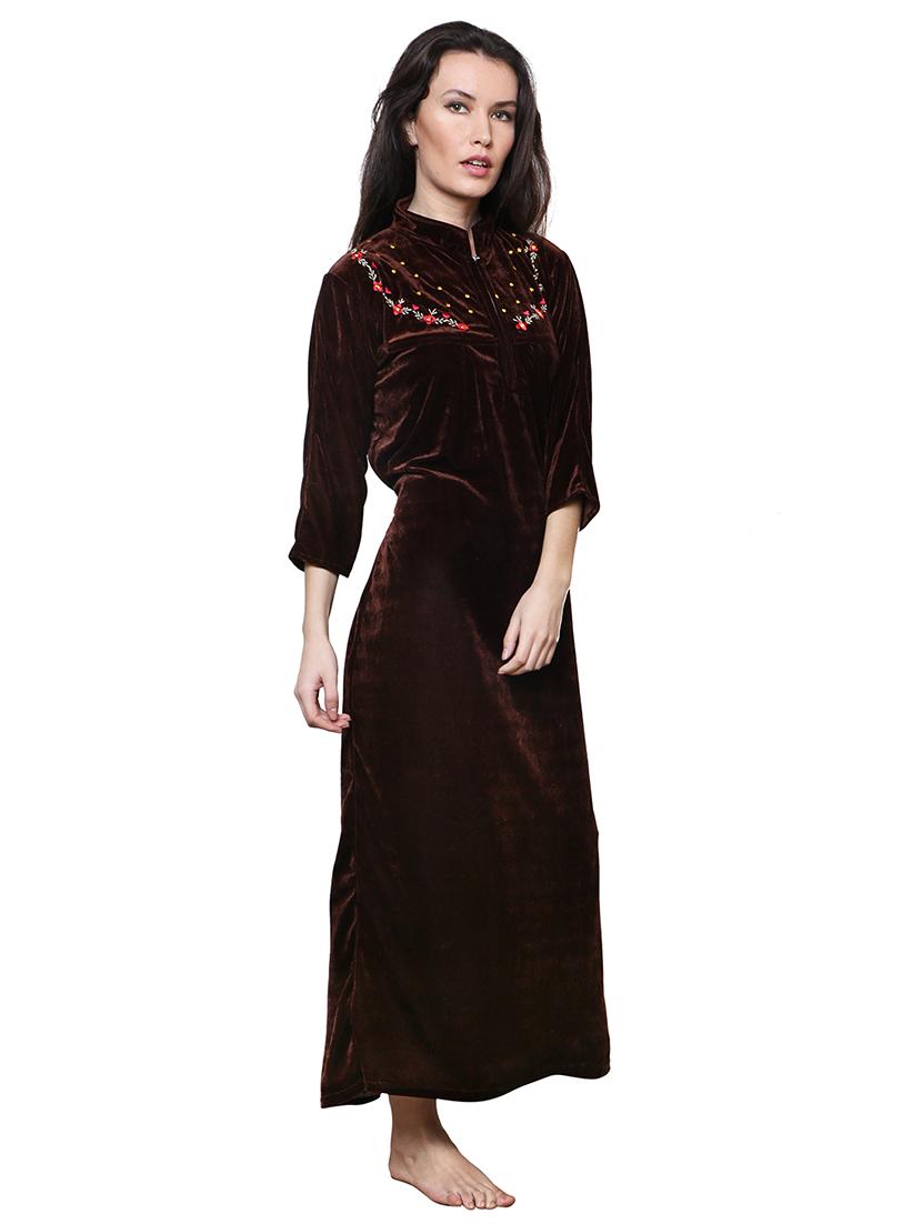 brown embroidered nighty - 20345369 - Standard Image - 1