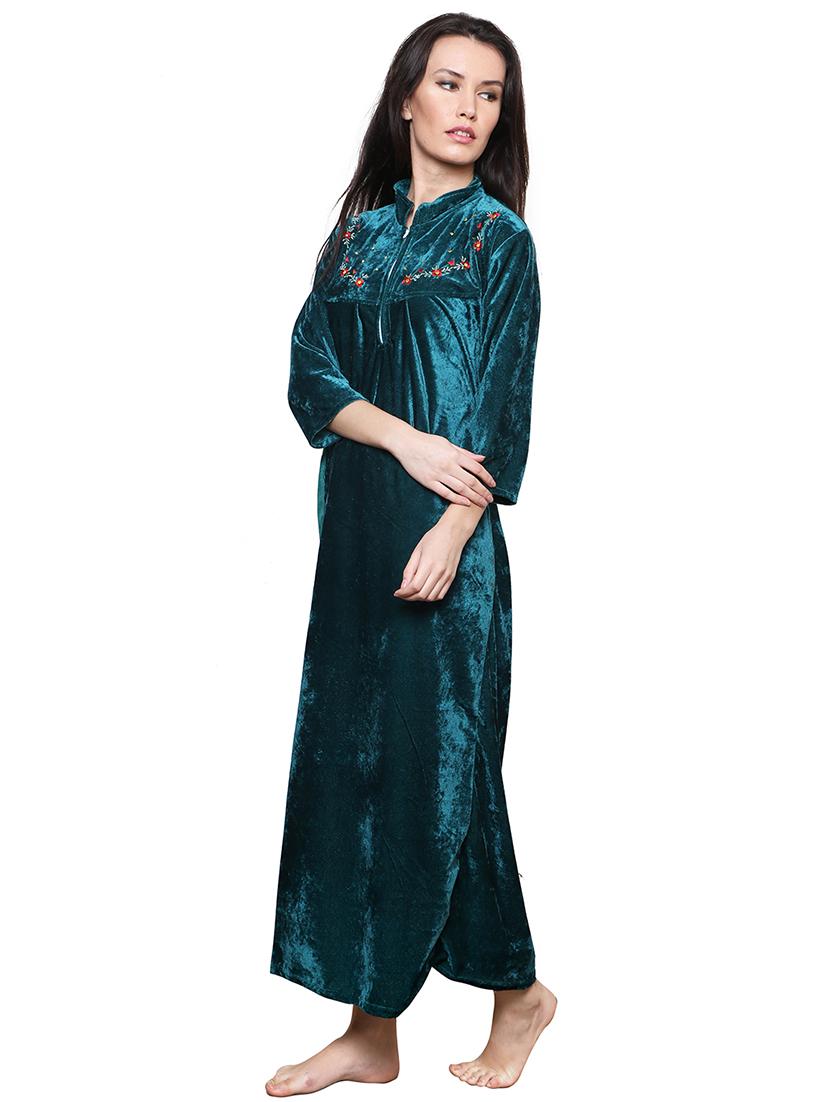 green embroidered nighty - 20345370 - Standard Image - 1