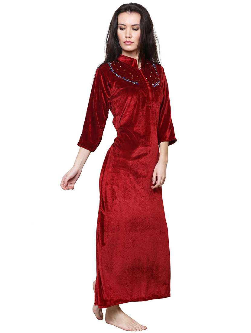 red embroidered nighty - 20345372 -  Standard Image - 1