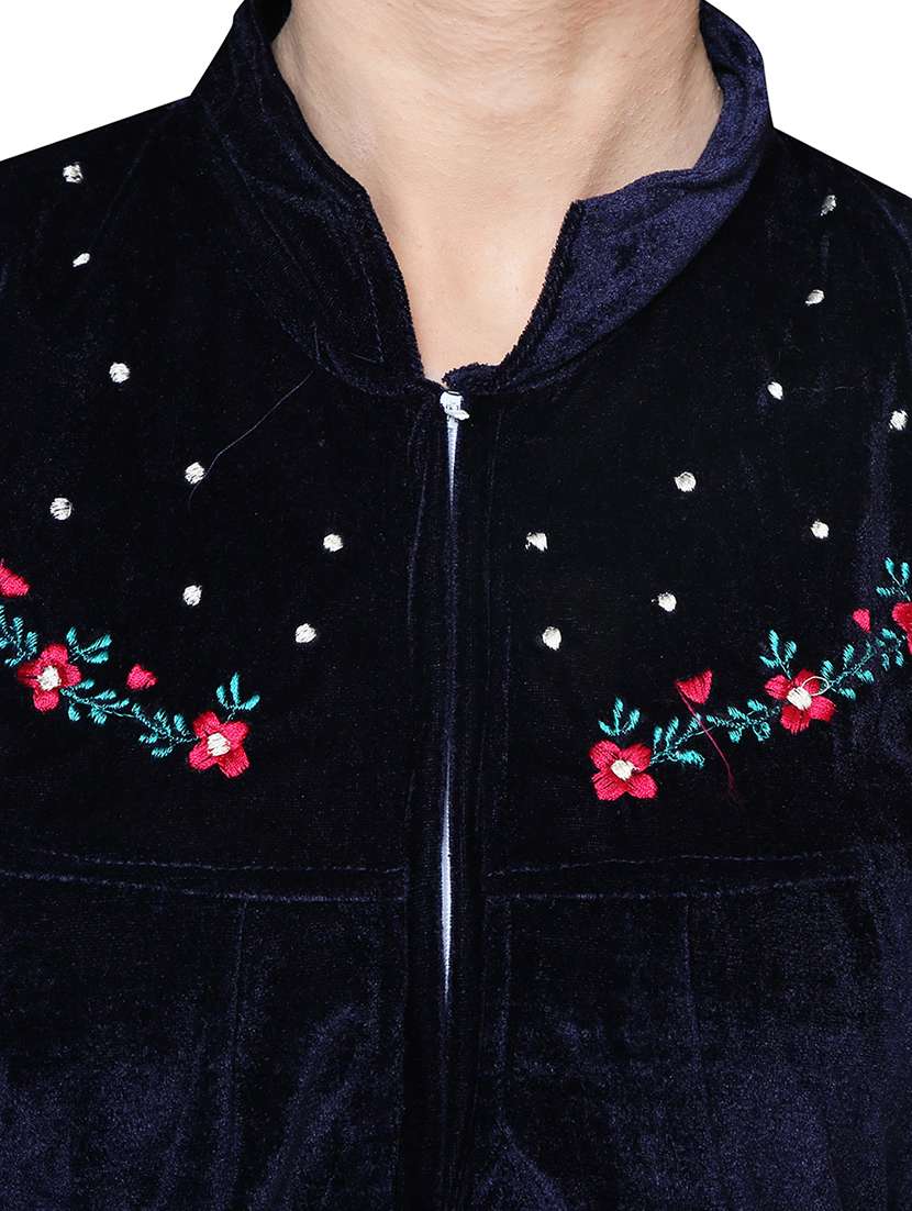 navy blue embroidered nighty - 20345373 - Standard Image - 4