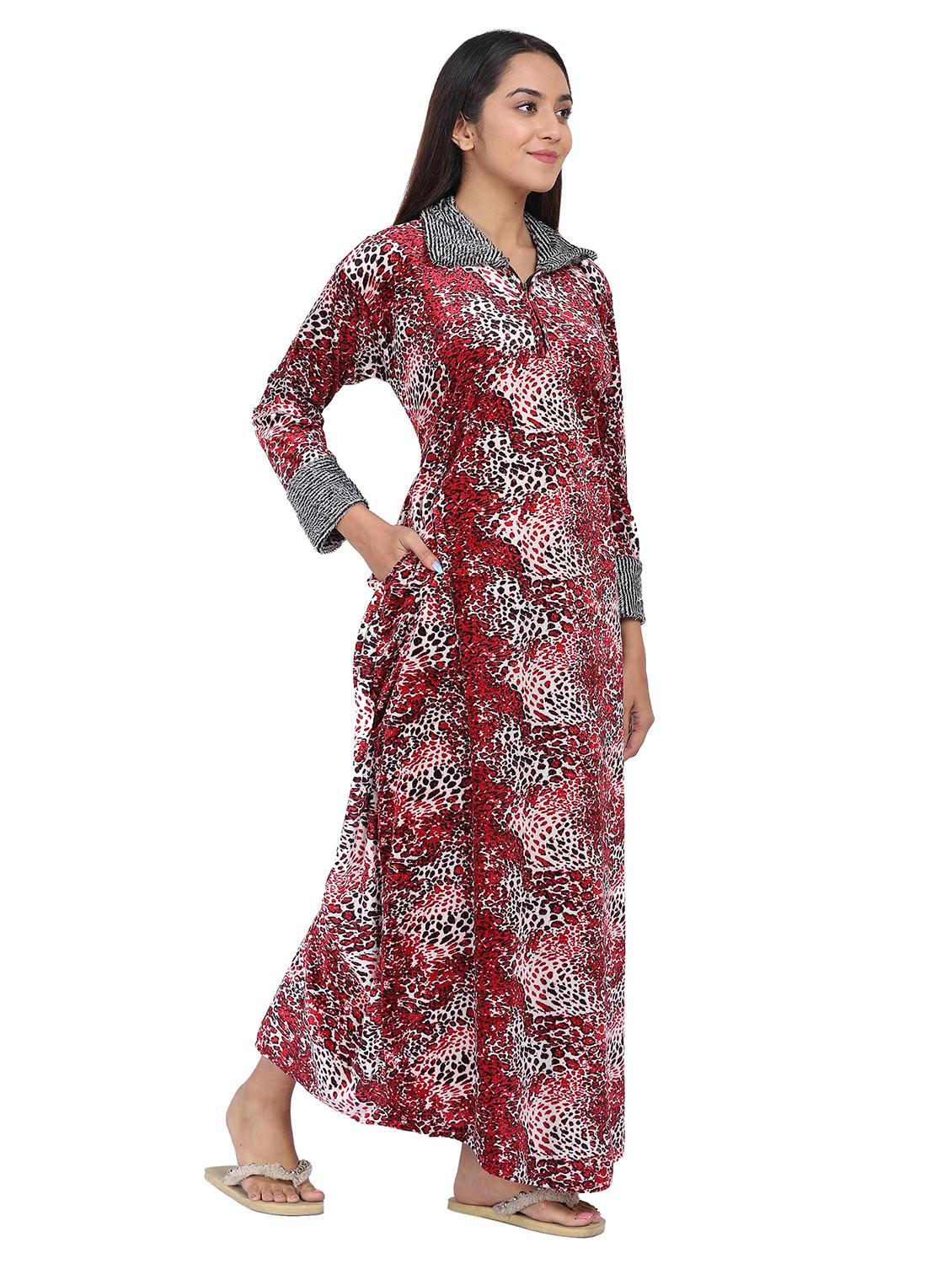 maroon animal print nighty - 20345381 - Standard Image - 1