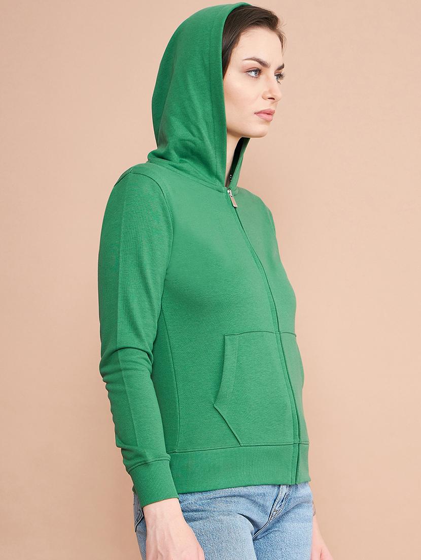 women's pure cotton solid hooded neck sweatshirt - 20345412 - Standard Image - 1
