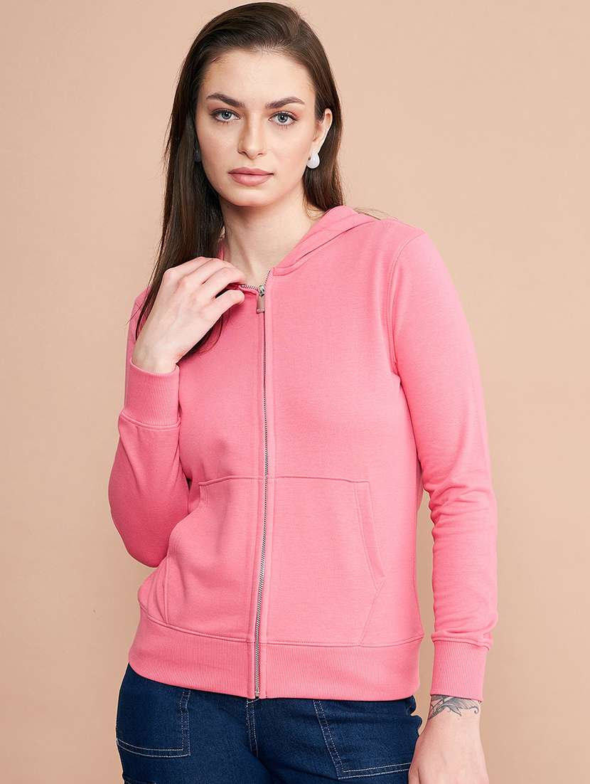 women's pure cotton solid hooded neck sweatshirt 