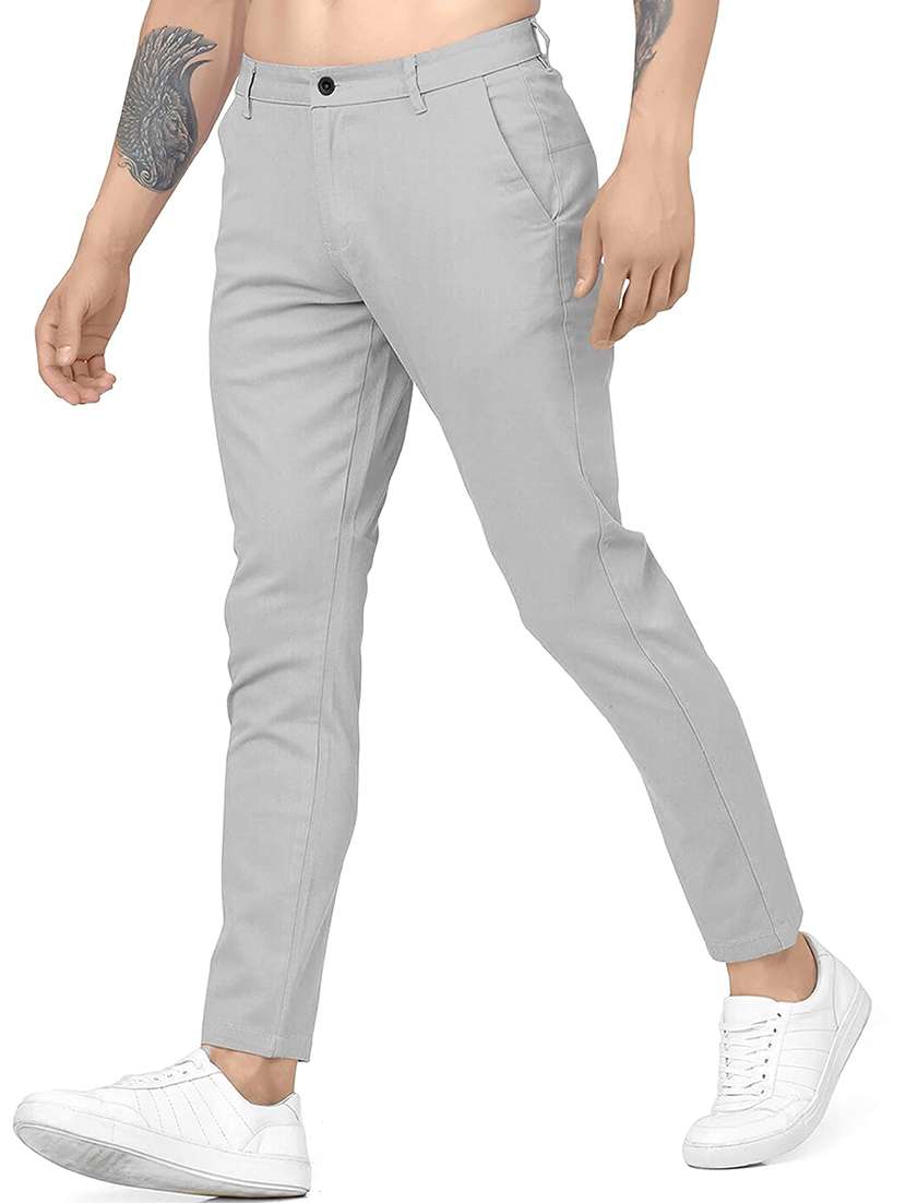 men mid rise solid chinos casual trouser - 20345818 -  Standard Image - 1