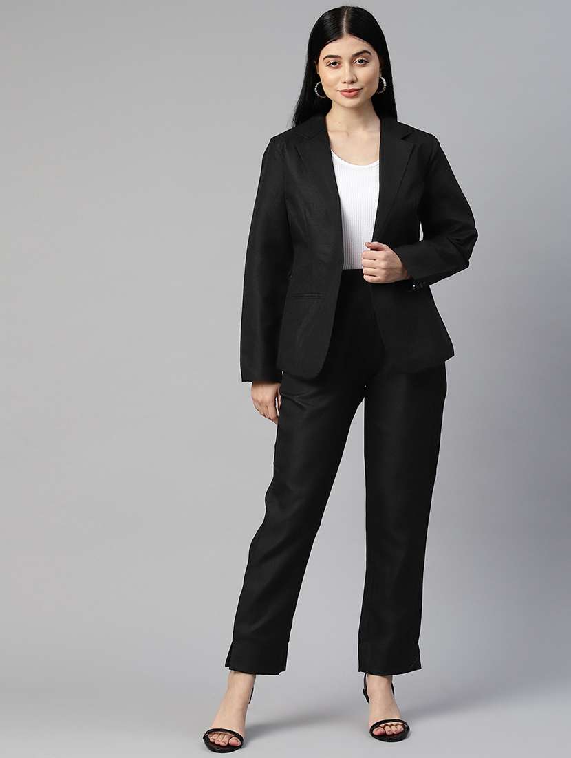 black solid blazer and trousers co-ord