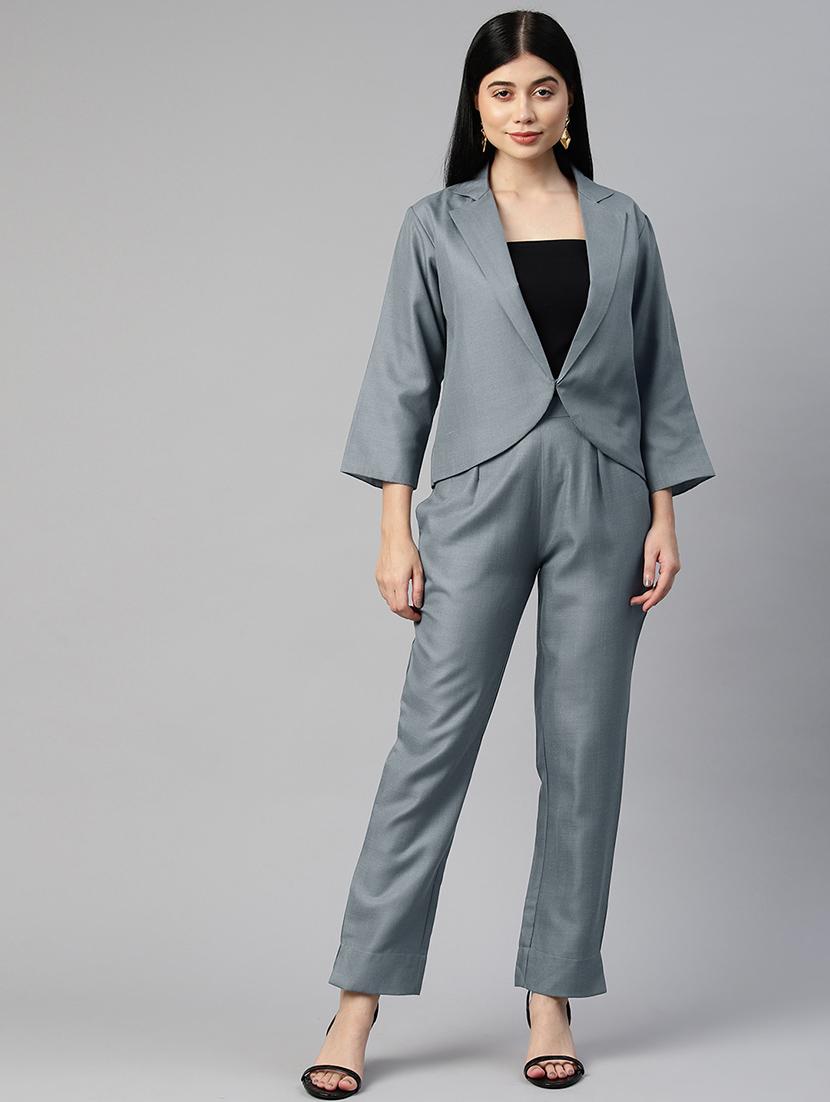 grey solid blazer and trousers co-ord - 20346202 -  Zoom Image - 0