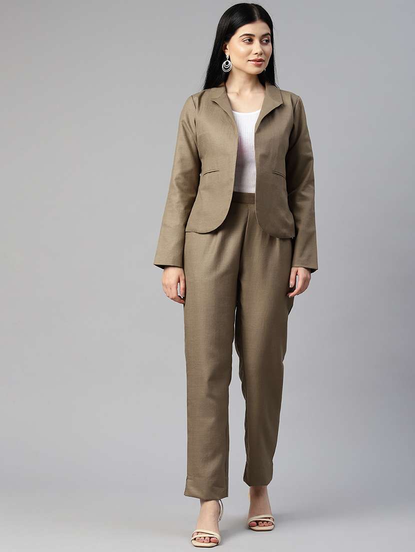brown blazer and trousers co-ord