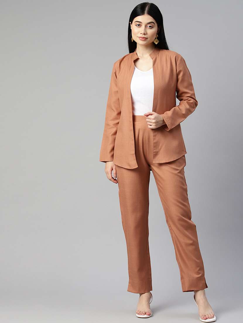 orange solid top and trouser co-ord