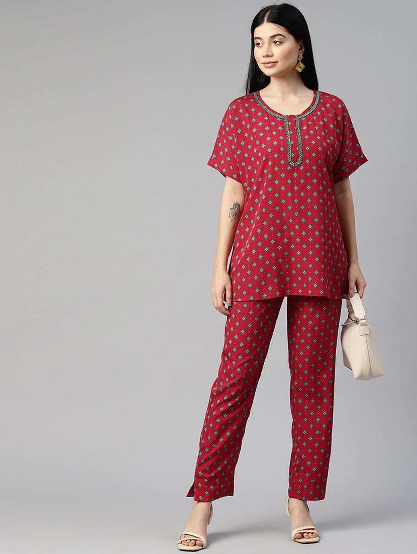 red geometric top and trouser co-ord - 20346223 - Standard Image - 1