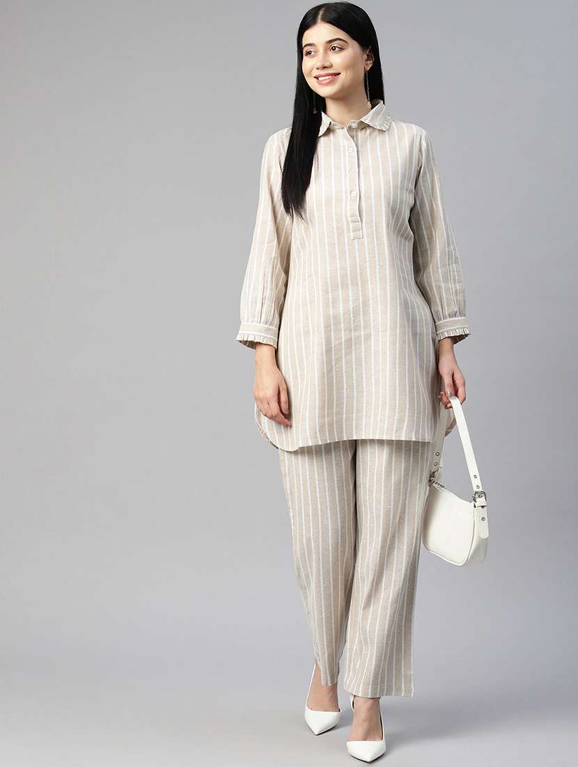 beige stripes top and trouser co-ord - 20346228 -  Standard Image - 1