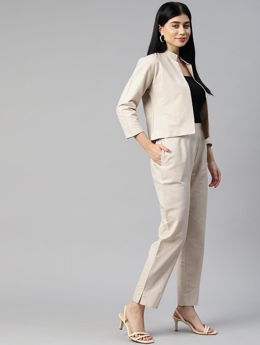 cream solid blazer and trousers co-ord - 20346230 - Standard Image - 1