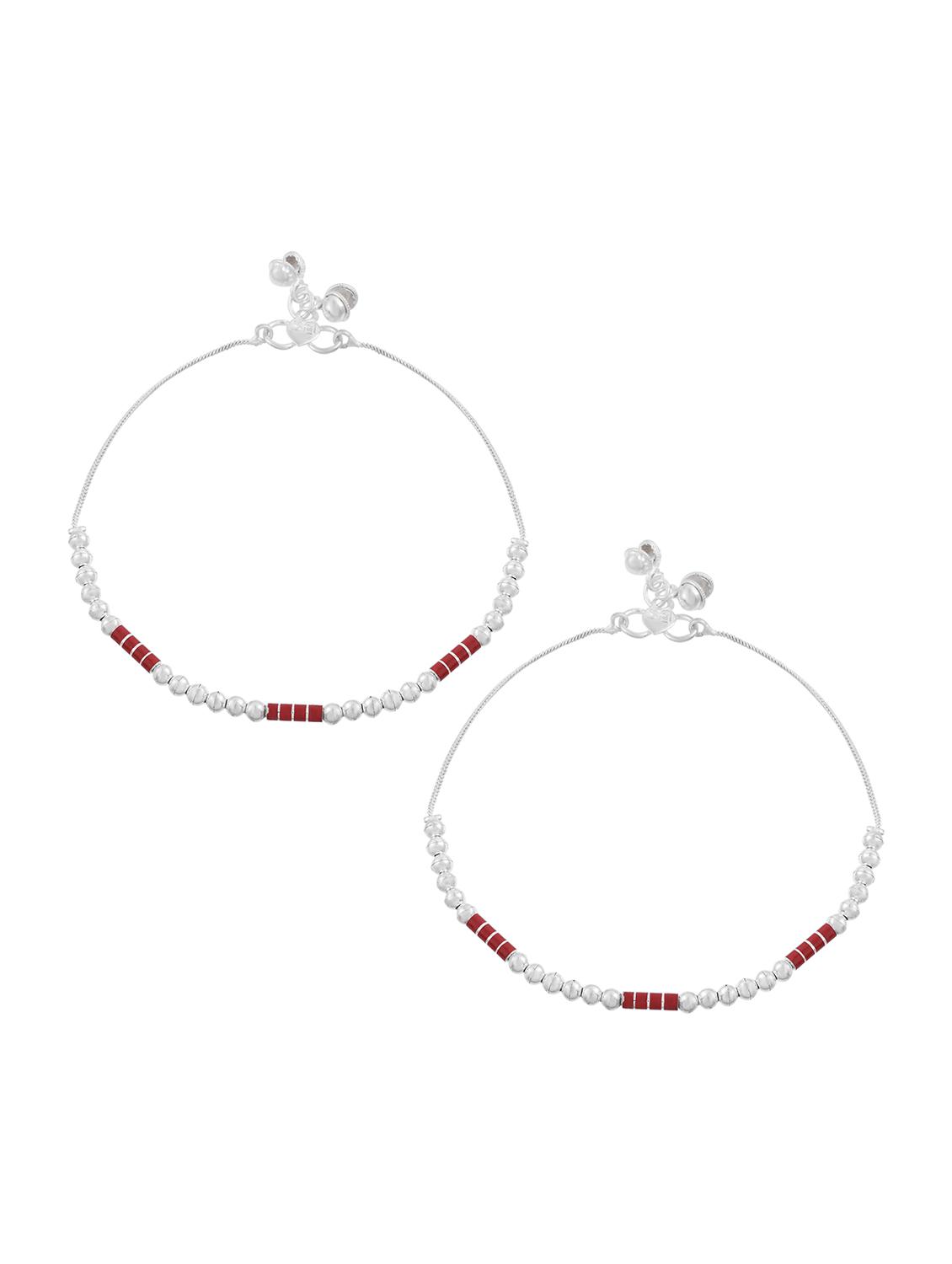 silver brass beads payal - 20346236 - Standard Image - 4