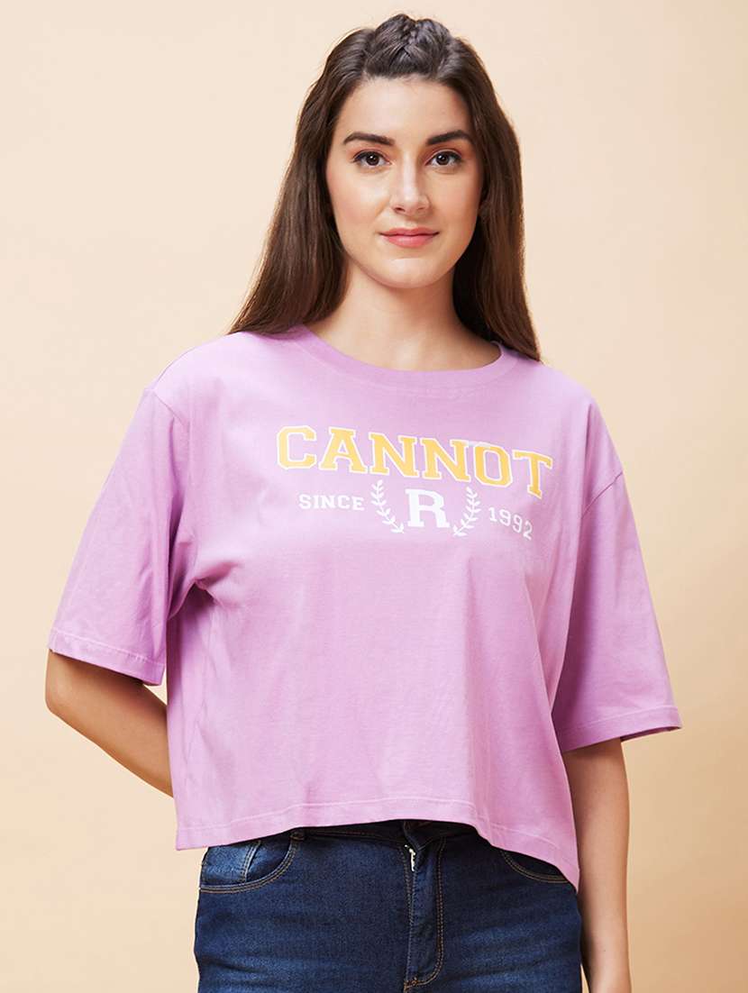 women purple cotton crop t-shirt