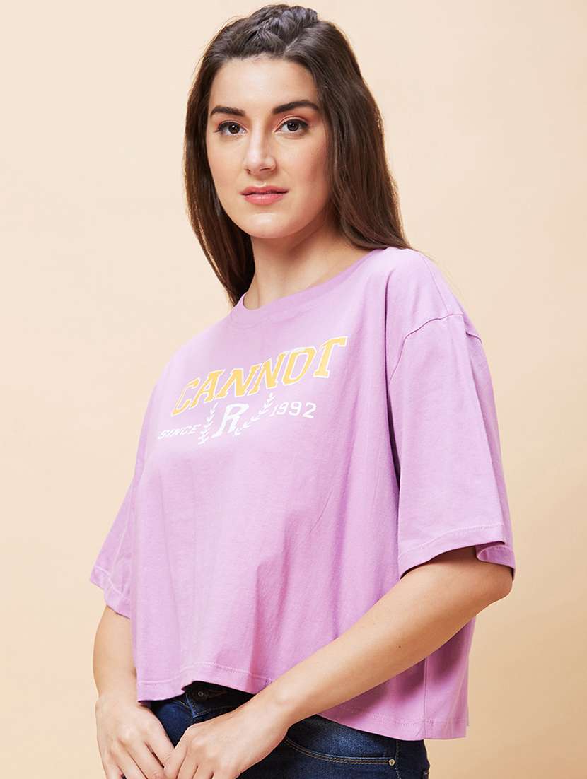 women purple cotton crop t-shirt - 20346243 -  Standard Image - 1