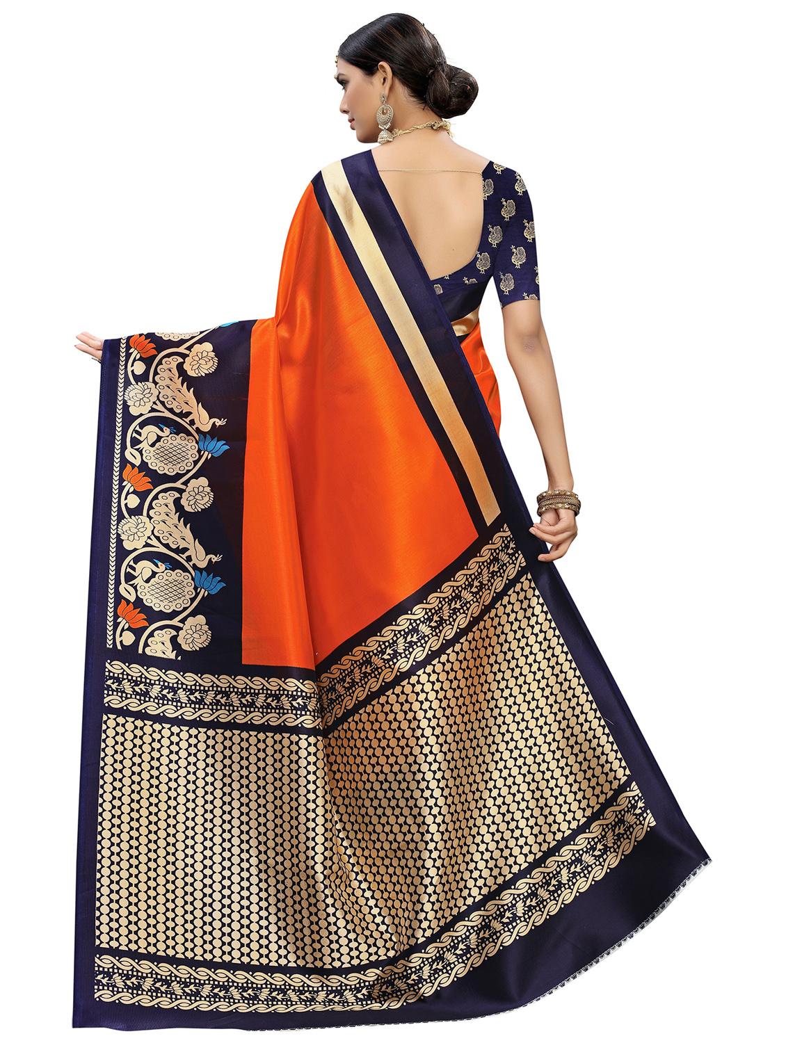 orange colored printed saree with blouse - 20347315 - Standard Image - 1