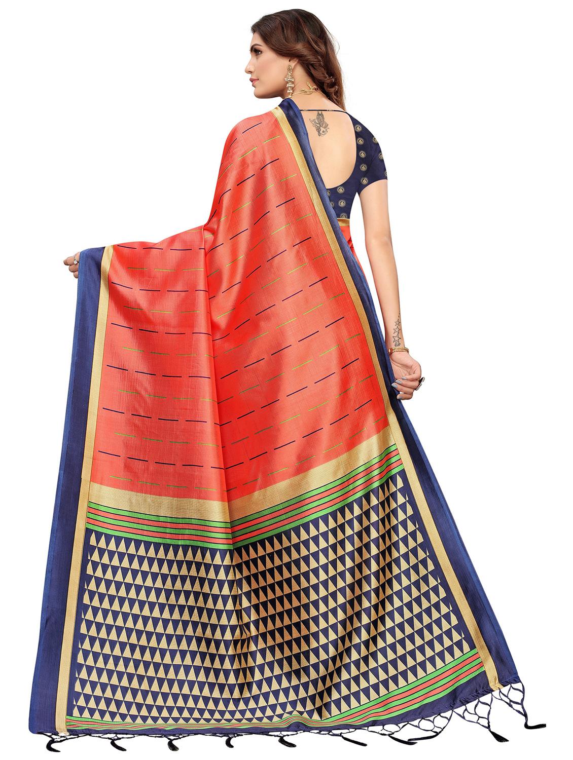 orange colored printed saree - 20347675 - Standard Image - 1