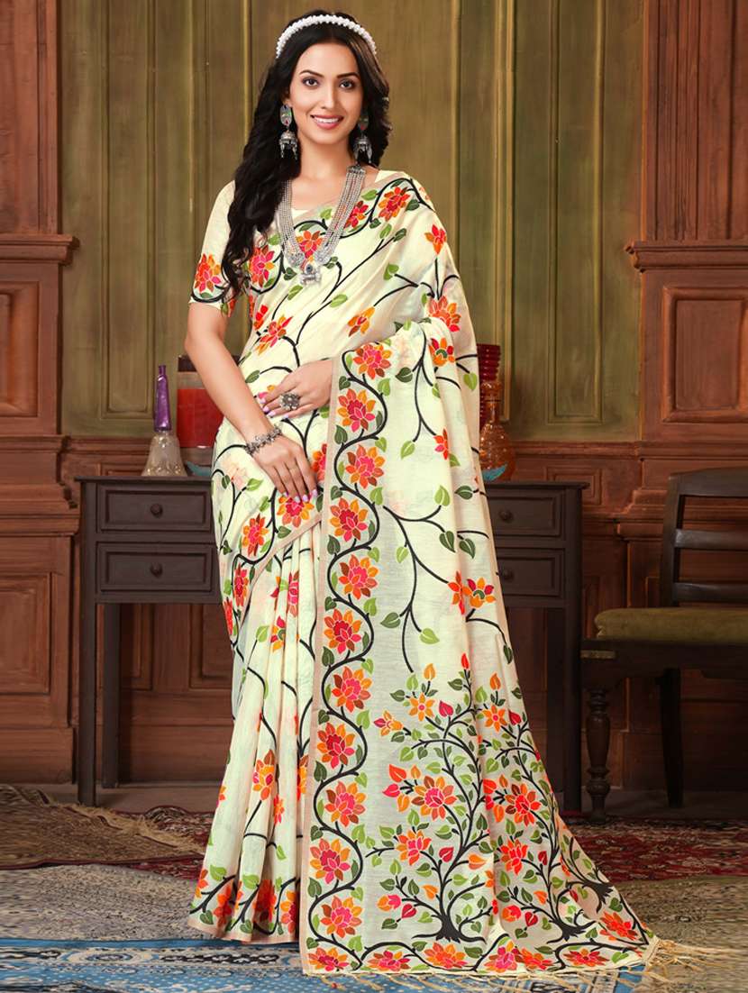 women's floral multi colored saree with blouse