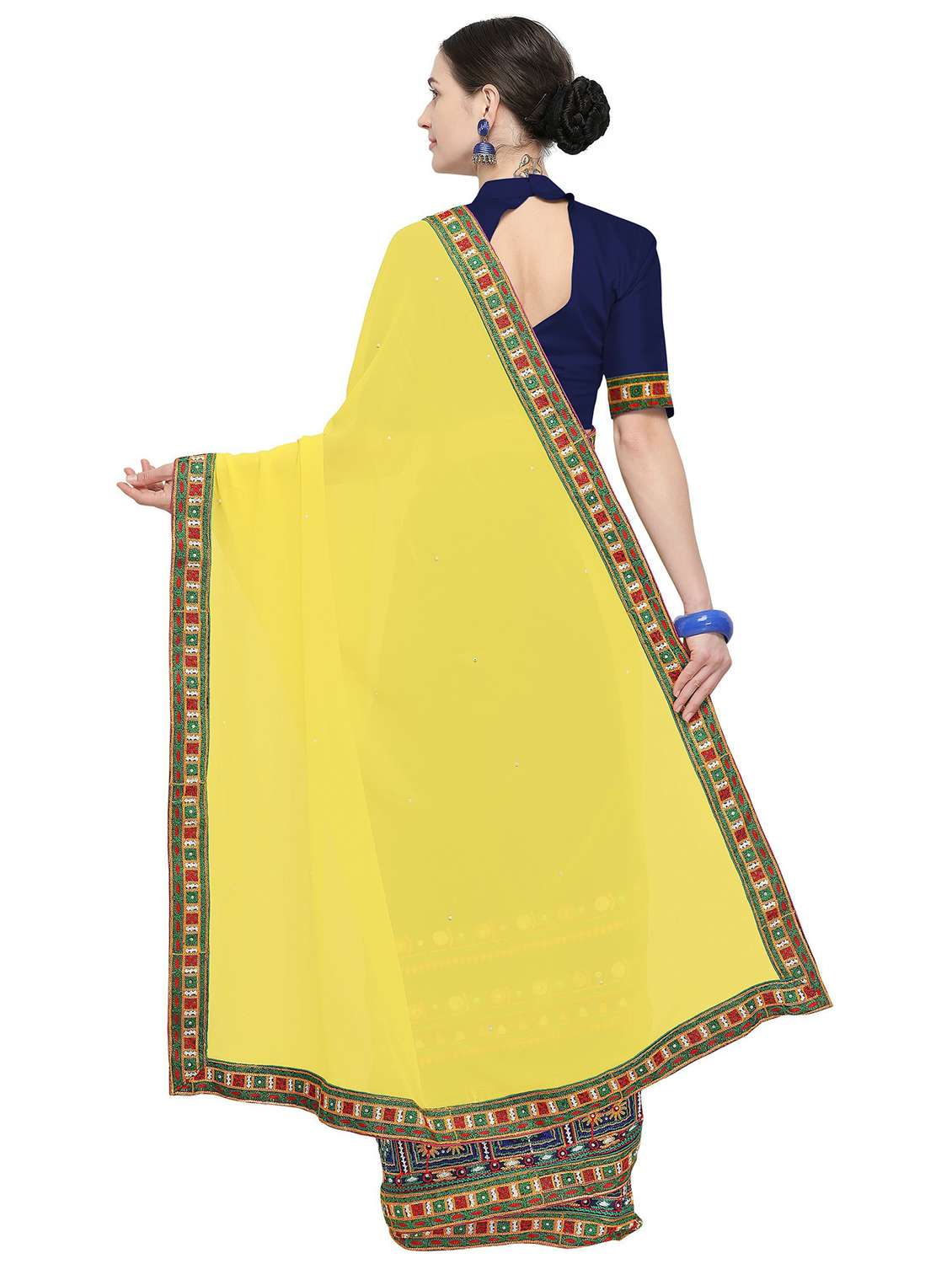 yellow colored half and half  saree with blouse - 20348543 -  Standard Image - 1