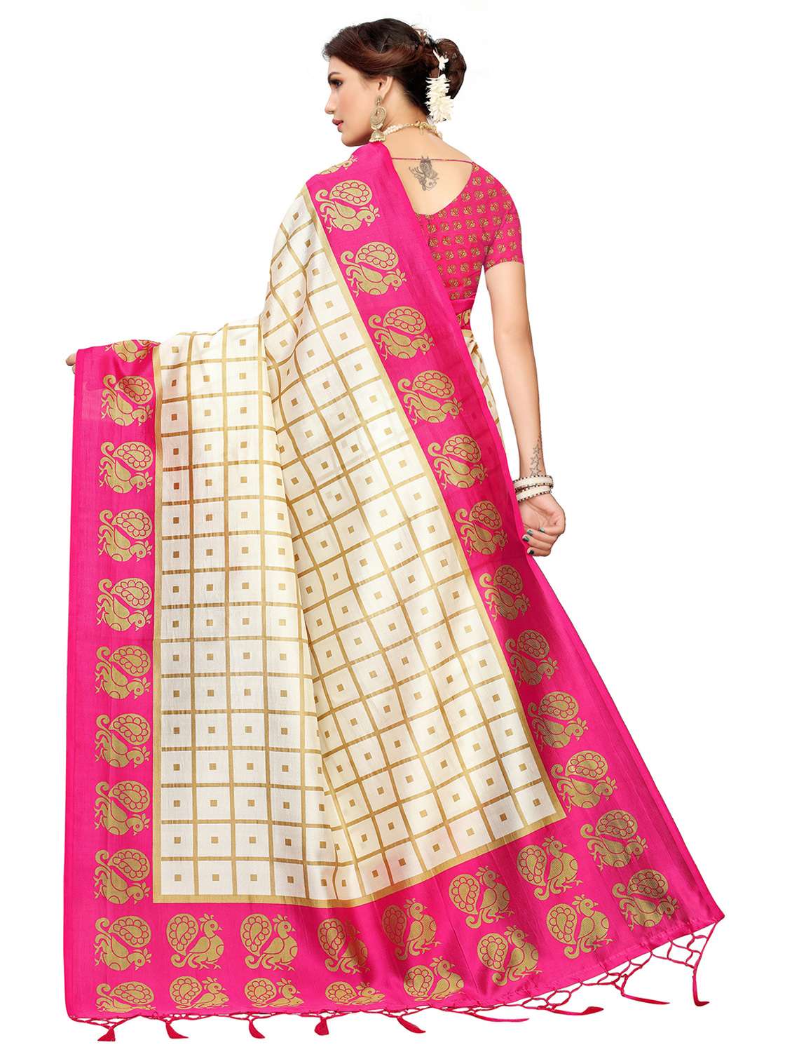 women checkered bordered saree with blouse - 20348562 - Standard Image - 1