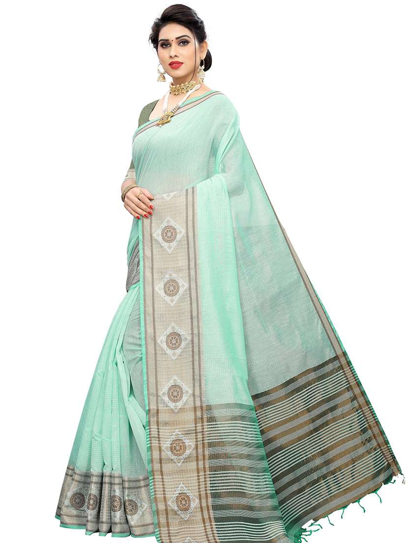 self design zari bordered saree  with blouse - 20349164 -  Standard Image - 1