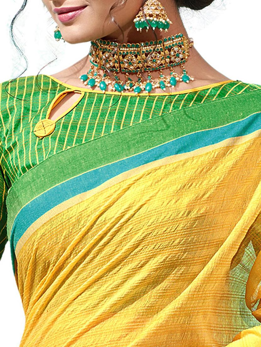 yellow solid with bordered saree with blouse - 20349200 - Standard Image - 1