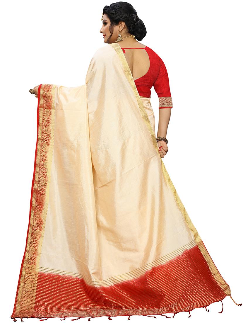 cream self design banarasi saree with blouse - 20349217 - Standard Image - 1