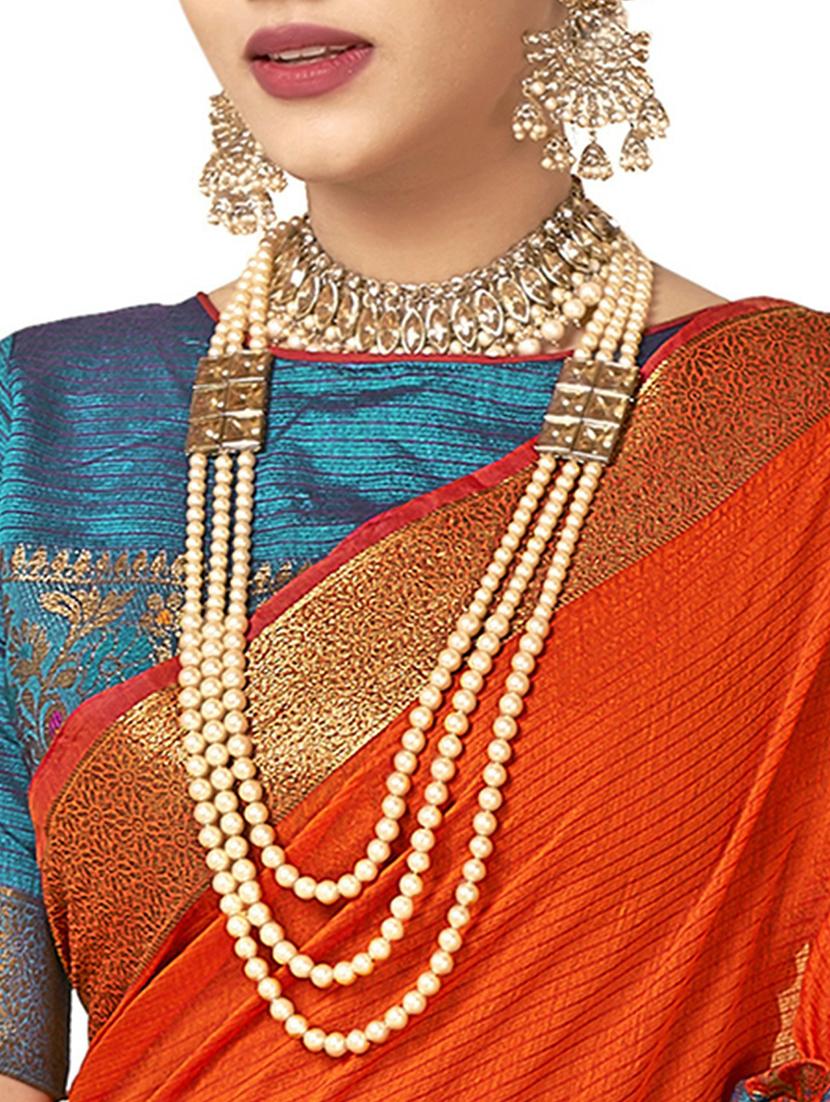 orange solid with bordered saree with blouse - 20349218 - Standard Image - 1