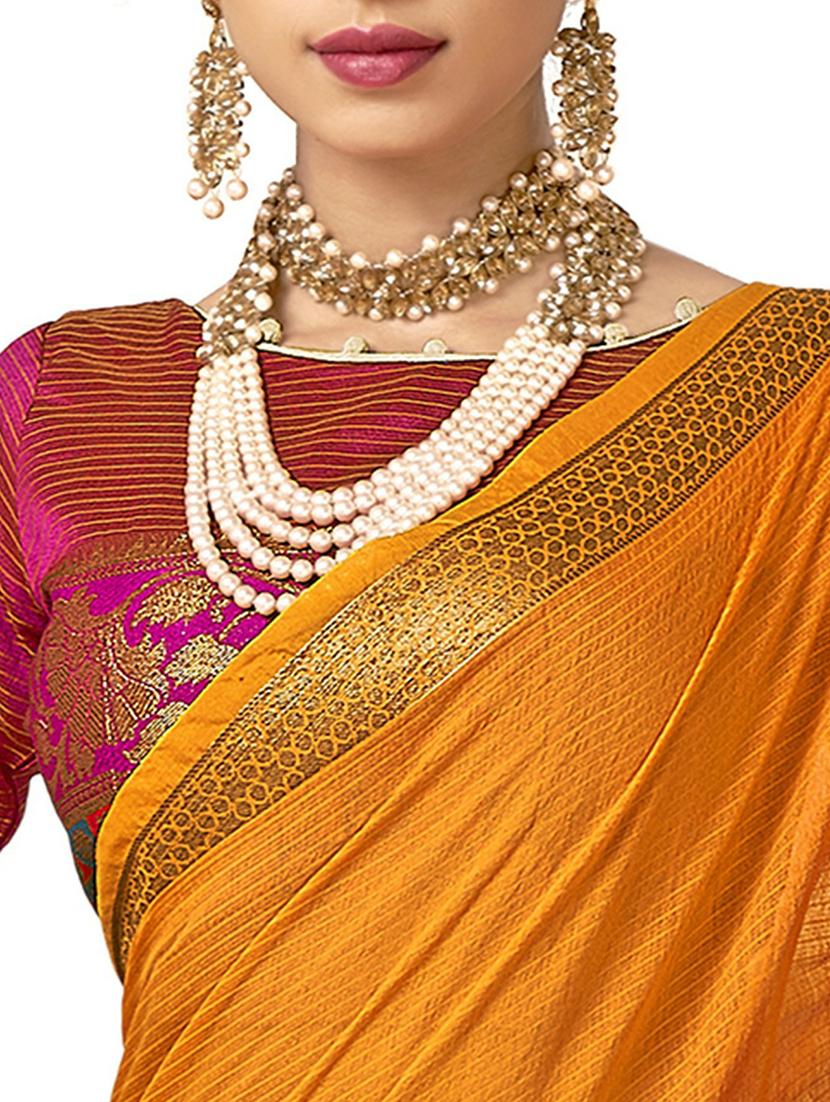orange colored bordered  saree with blouse - 20349223 -  Standard Image - 1