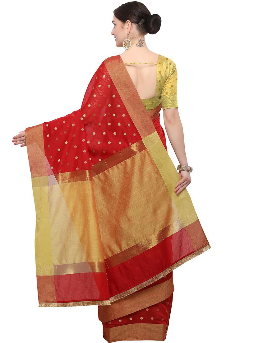 women's bordered red colored saree with blouse - 20349224 - Standard Image - 1