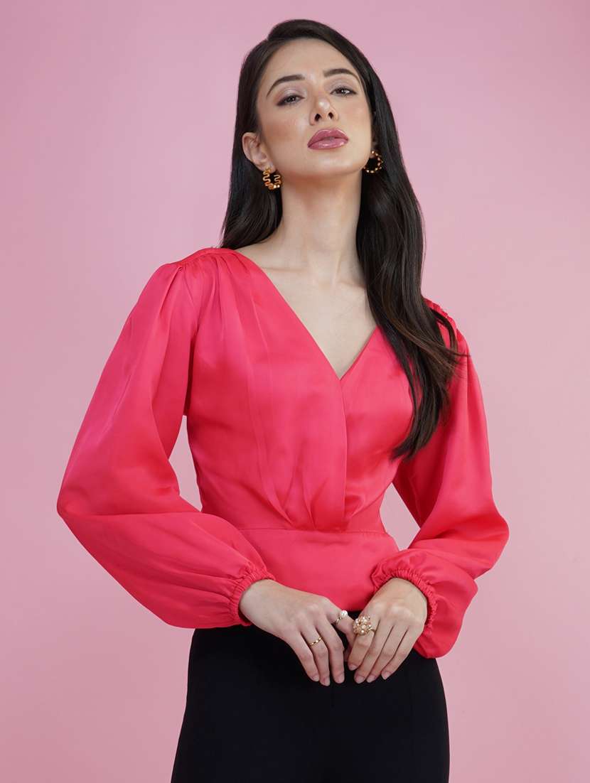 pink solid blouson top