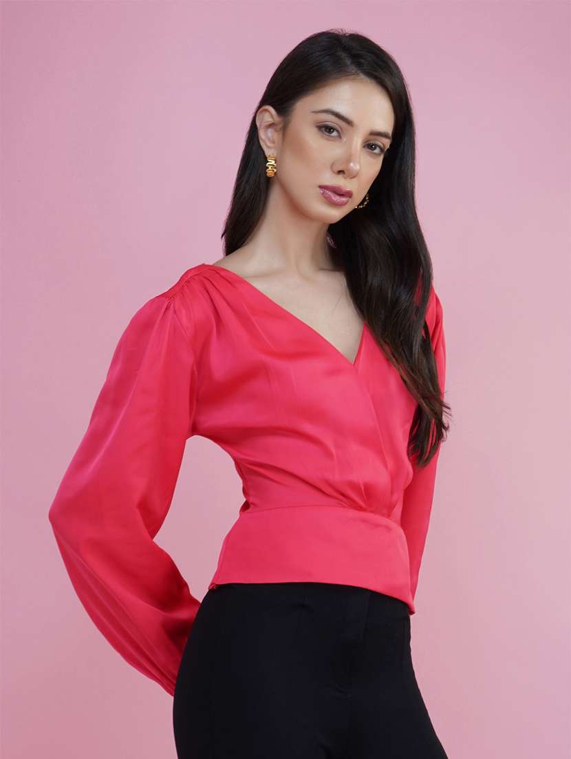 pink solid blouson top - 20349346 -  Standard Image - 1