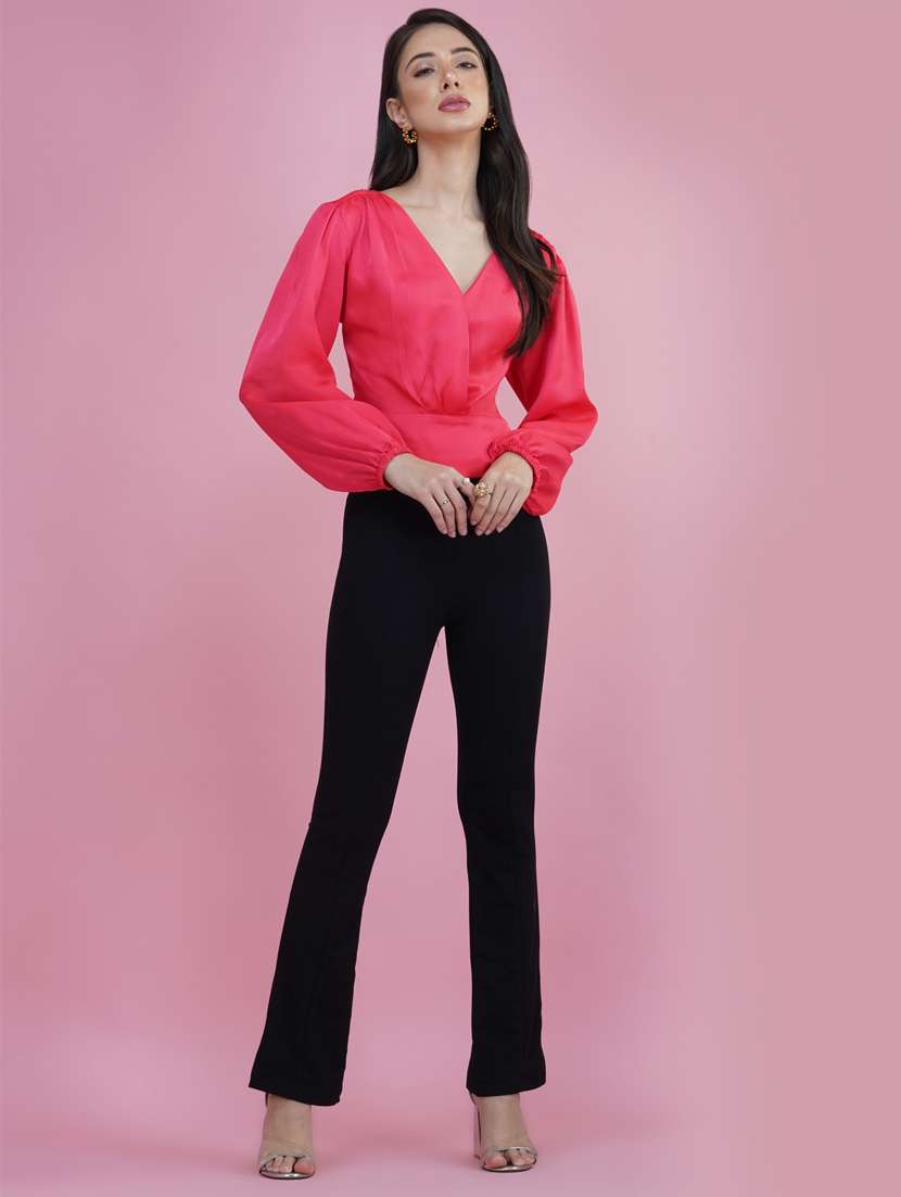 pink solid blouson top - 20349346 -  Standard Image - 4