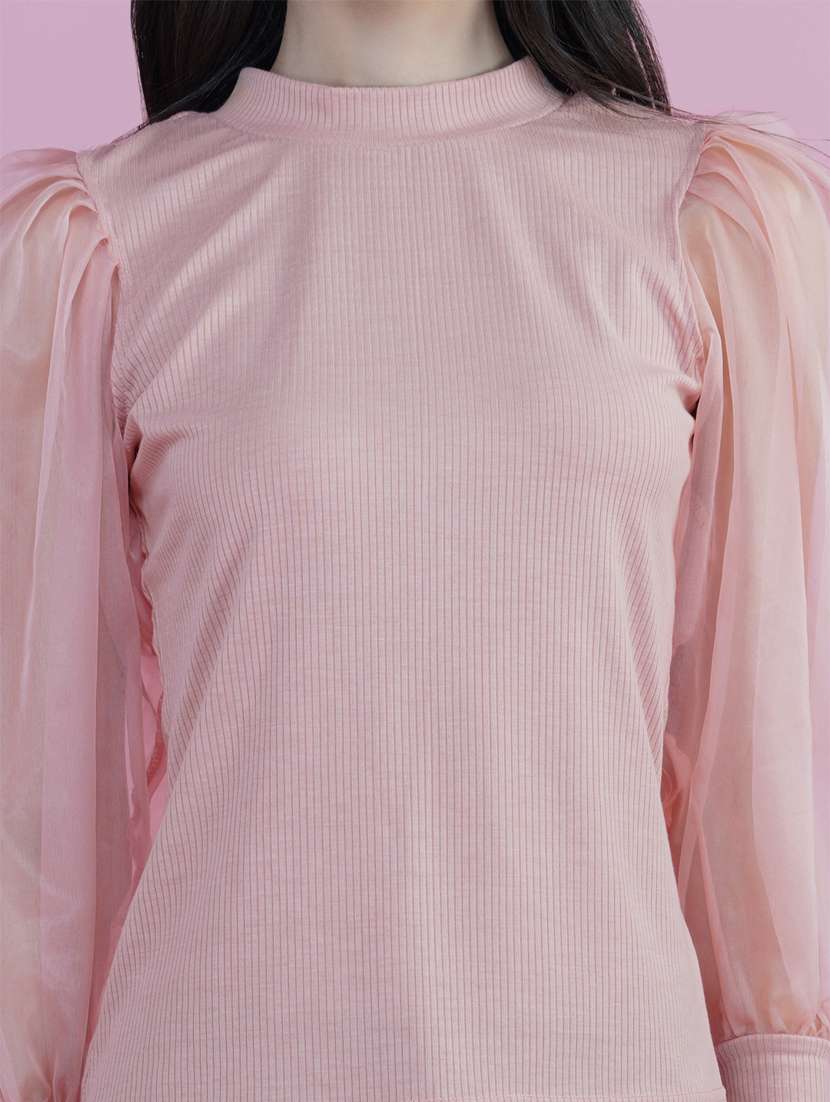 pink solid puff sleeves regular top - 20349348 -  Standard Image - 4